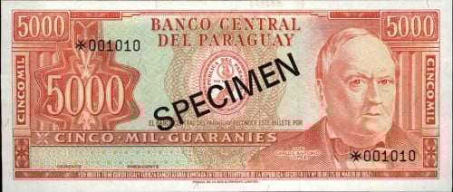 5000-10000 غواراني نماذج  باراغواي لعام 1979م والحالة انسر