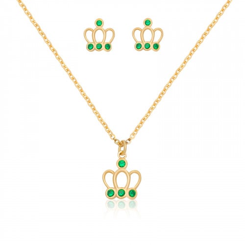 طقم سلسال وأقراط فاليريا Valeria باللون الذهبي الطبي