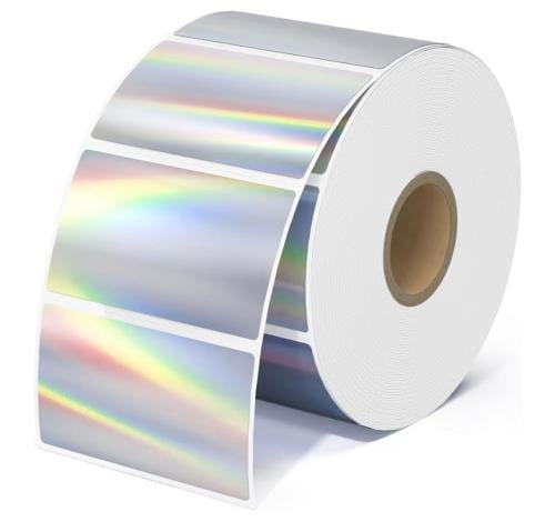 500 ملصق حراري فضي بتموجات ملونة - مقاس مستطيل 60*40مم