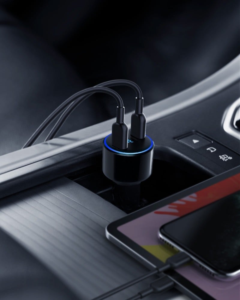 شاحن سيارة بقوة 48 واط بمنفذين تايب سي - أسود