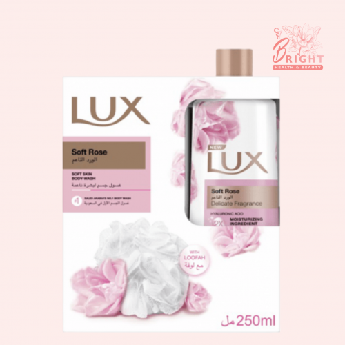 لوكس غسول استحمام الورد الناعم 250 مل + ليفة