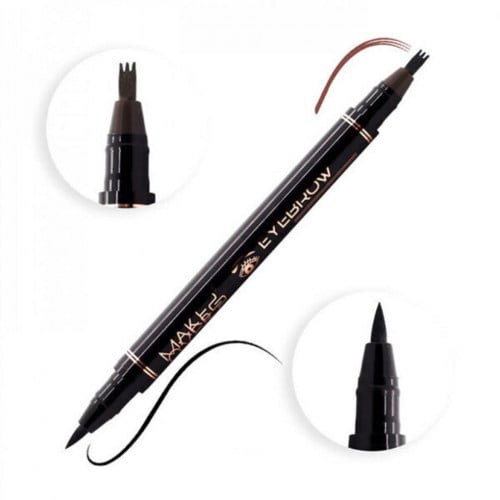 ميك اوفر 22 قلم مزدوج لتحديد الحاجب والعين اسود/بني غامق