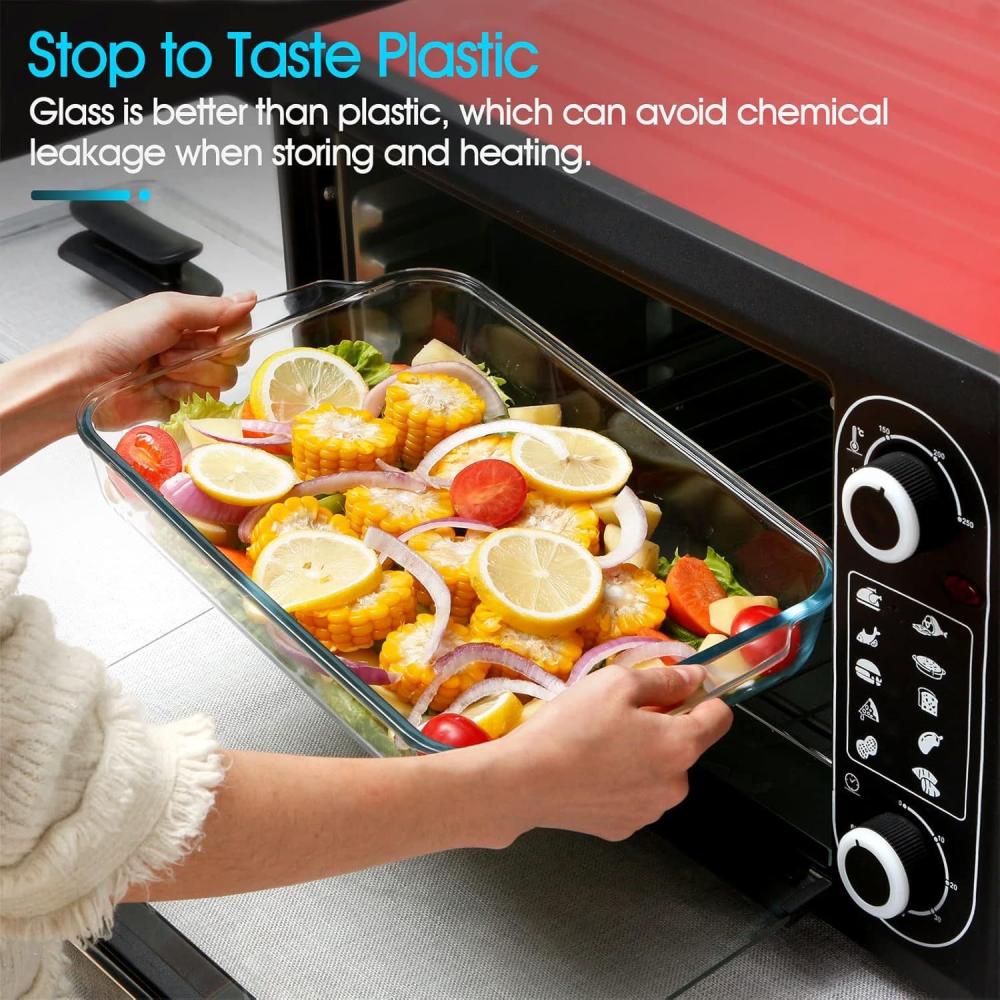 صينية فرن مستطيل زجاج بايركس بغطاء زجاج مع مقبض | متوفر 3 احجام