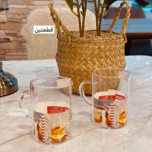 طقم كوب زجاج شفاف بمقبض 240مل | 2 حبة