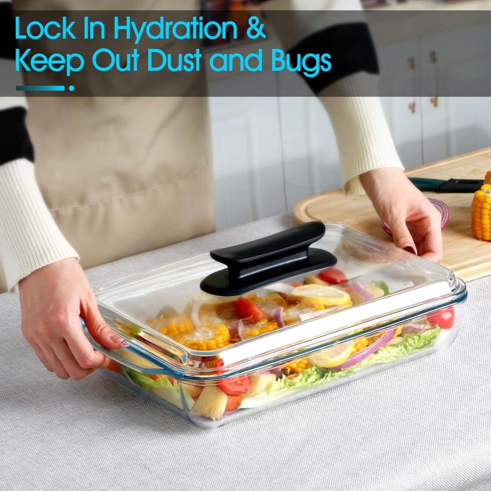 صينية فرن مستطيل زجاج بايركس بغطاء زجاج مع مقبض | متوفر 3 احجام