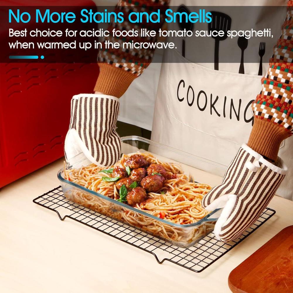 صينية فرن مستطيل زجاج بايركس بغطاء زجاج مع مقبض | متوفر 3 احجام