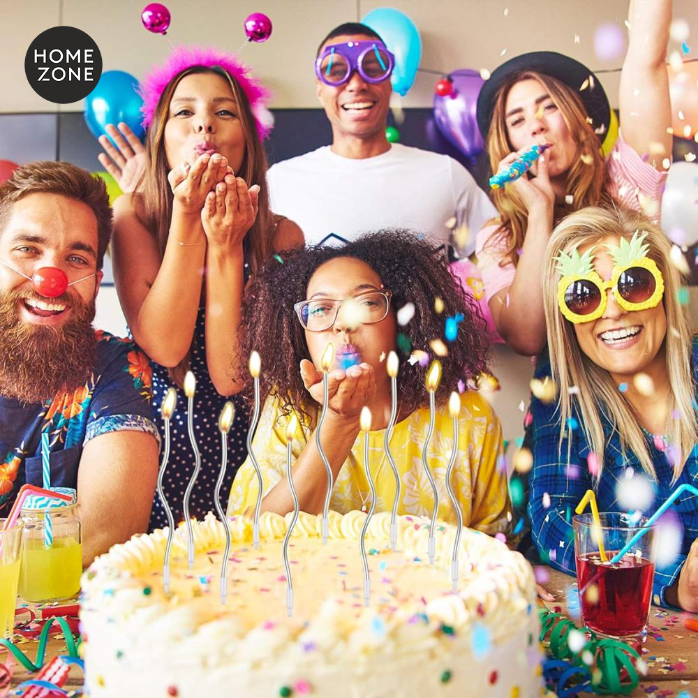 12 قطعة من شموع عيد الميلاد الملتوية حلزونية معدنية وطويلة ورفيعة ملفوفة مع حوامل (فضي)