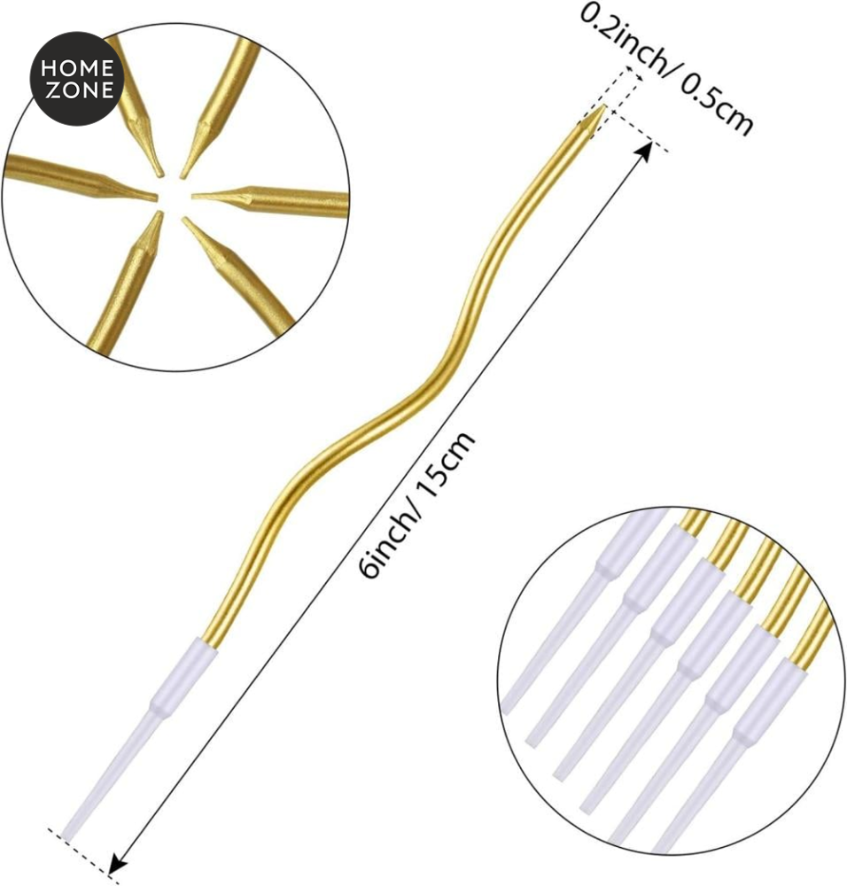 12 قطعة من شموع عيد الميلاد الملتوية حلزونية معدنية وطويلة ورفيعة ملفوفة مع حوامل (ذهبي)