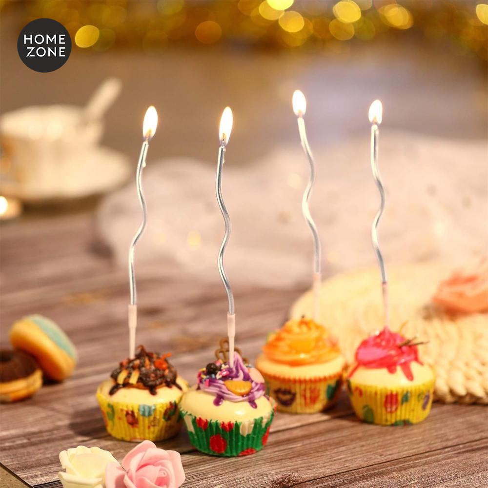 12 قطعة من شموع عيد الميلاد الملتوية حلزونية معدنية وطويلة ورفيعة ملفوفة مع حوامل (فضي)