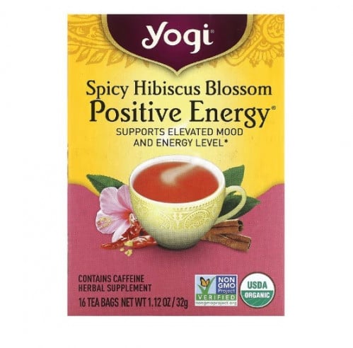 شاي يوجي بنكهة زهرة الكركديه الحارة للطاقة الإيجابية ، 16 كيس