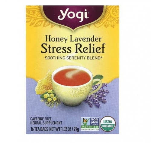 شاي يوجي تخفيف الإجهاد، عسل الخزامى، خالٍ من الكافيين، 16 كيس