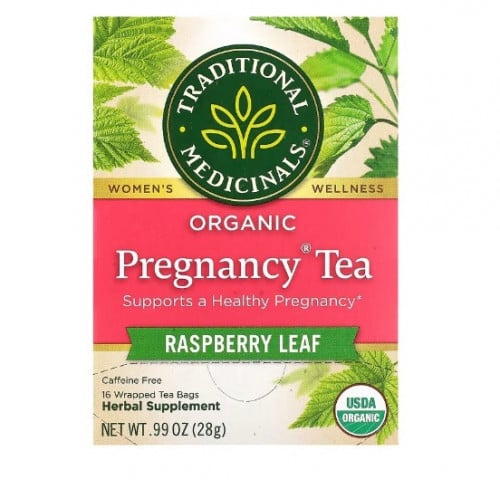 تراديشيونال ميديسينالز‏, شاي الحمل العضوي، أوراق توت العليق، خالٍ من الكافيين، 16 كيس