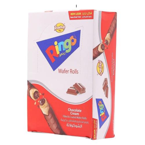 رينجو ويفر رول محشوة ومغطاه بالشوكولاتة {12حبة}