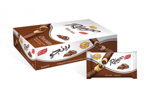 رينجو ويفر رول محشوة ومغطاه بالشوكولاتة {12حبة}