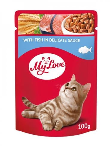 ظرف طعام رطب للقطط بالسمك MY LOVE 100G