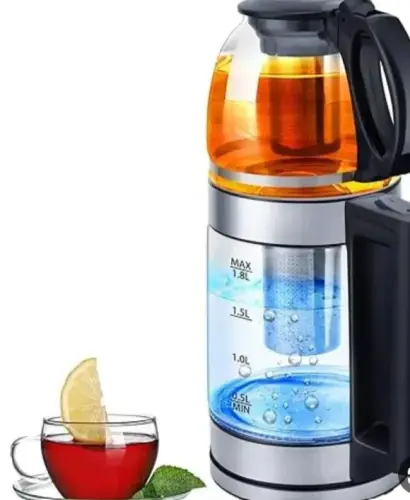 غلاية كهربائية زجاجية DENX وصانعة شاي 2 في 1 | 1.8 لتر - 1500 واط بإضاءة LED
