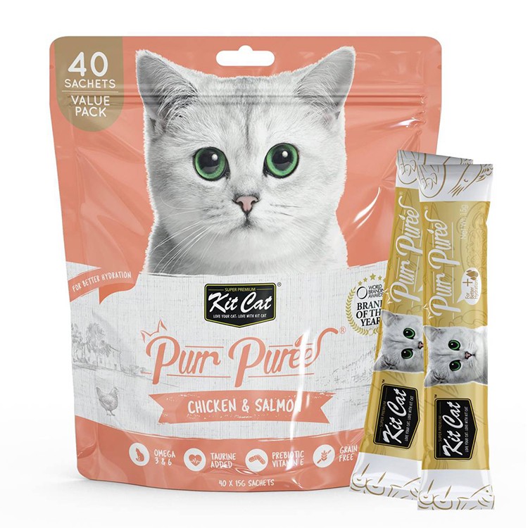 Kit Cat Chicken Salmon Puree Treats for Cats 15x40g Lana Pets