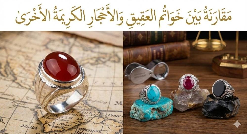 مقارنة بين خواتم العقيق والأحجار الكريمة الأخرى