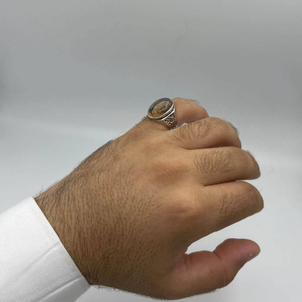 بالخنصر خاتم فضة رجالي عيار 925 متوج بالعقيق البرازيلي