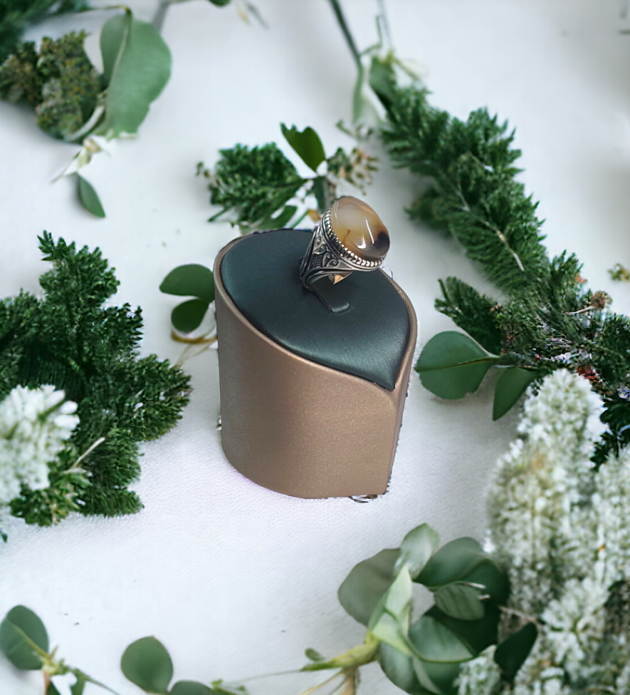 خاتم فضة عيار 925 متوج بالعقيق البرازيلي