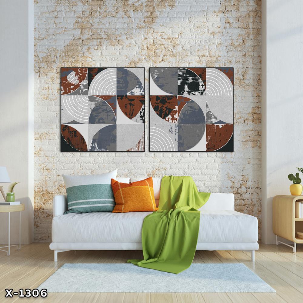 لوحة مربعة قطعتين رسم تجريدي