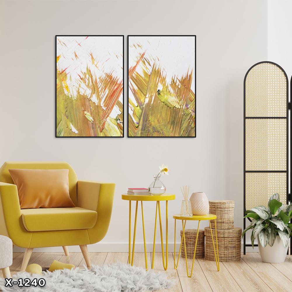 لوحة قطعتين رسم تجريدي