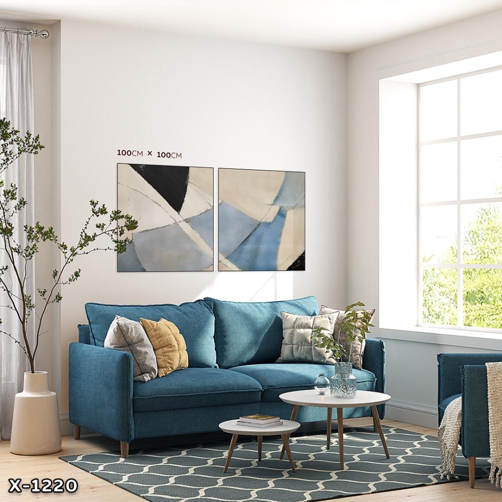 لوحة مربعة قطعتين رسم تجريدي