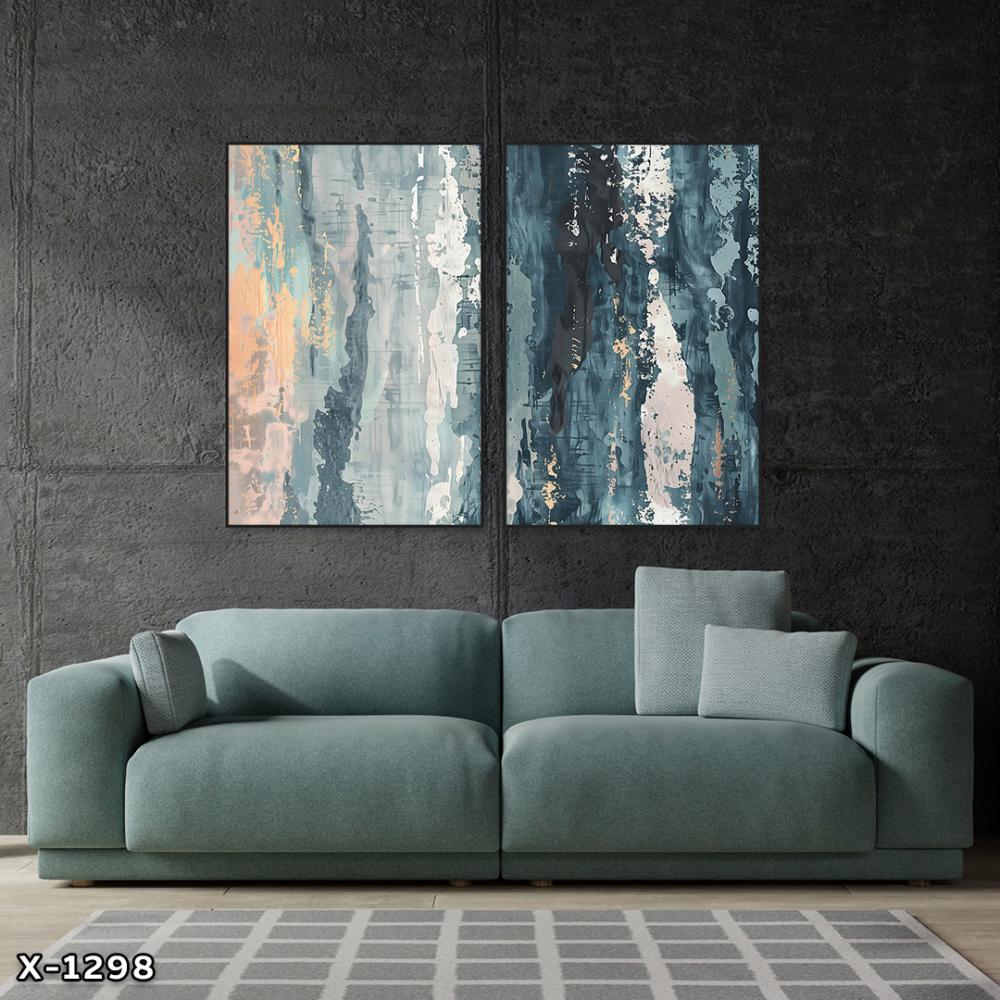 لوحة قطعتين رسم تجريدي