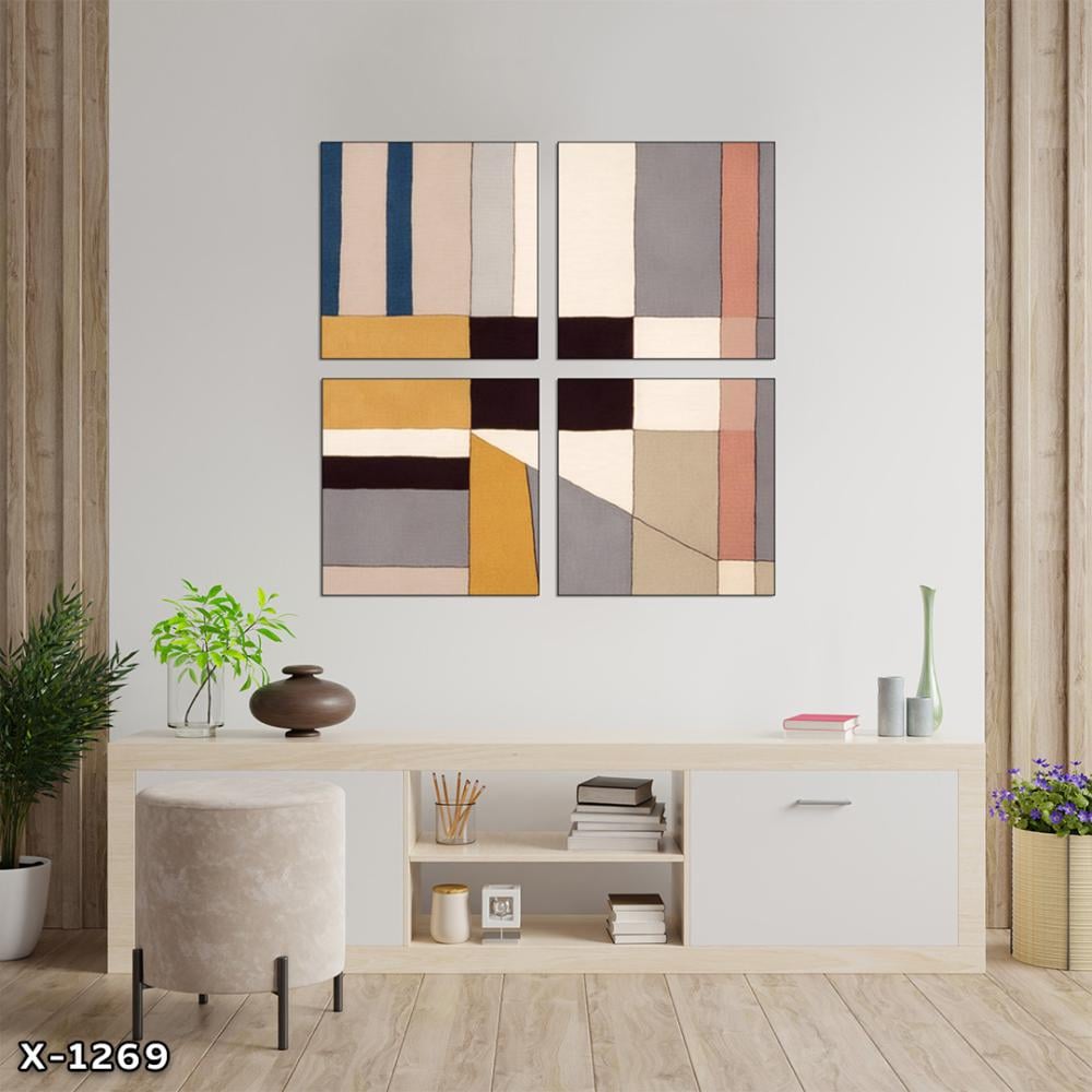 لوحة مربعة 4 قطع رسم تجريدي