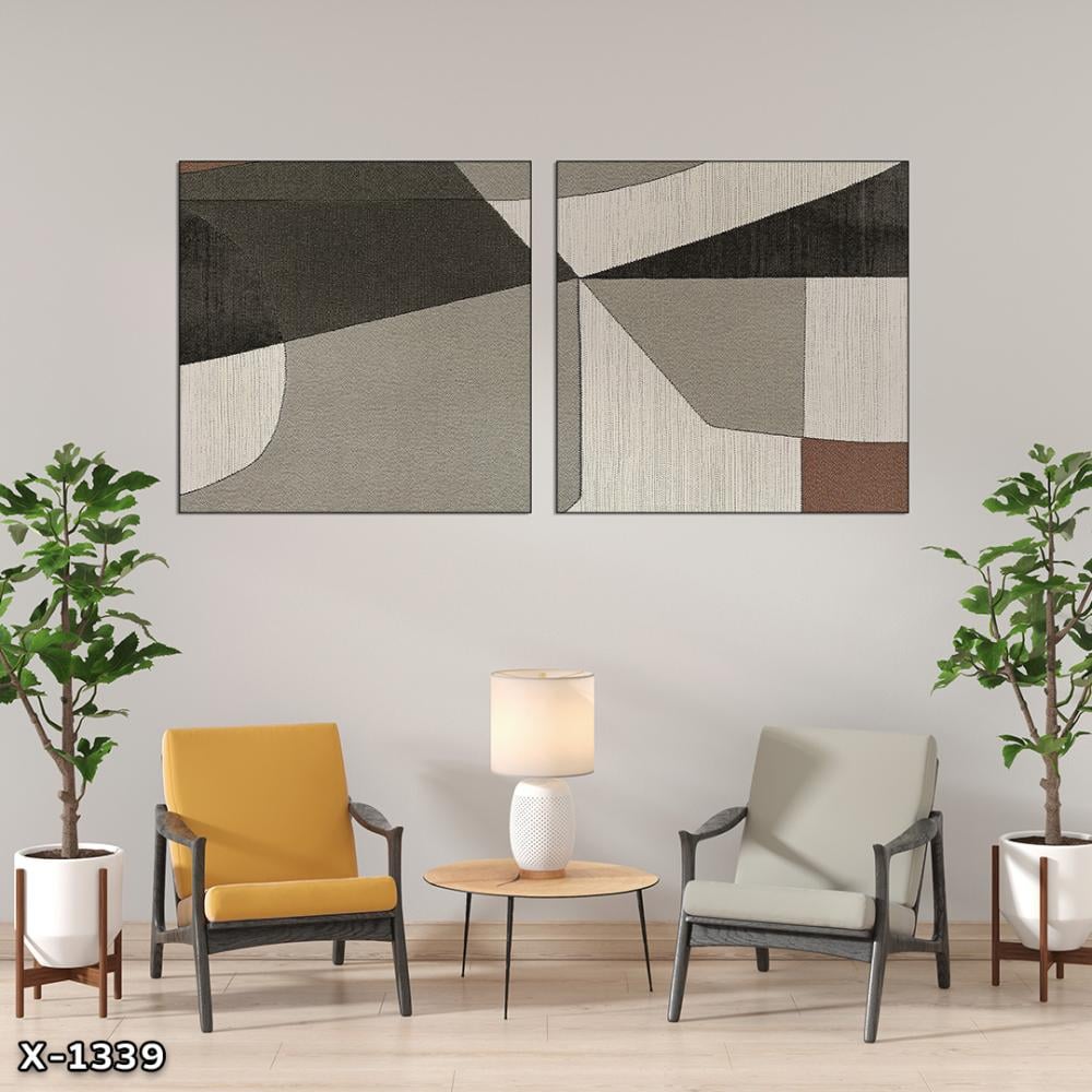 لوحة مربعة قطعتين رسم تجريدي