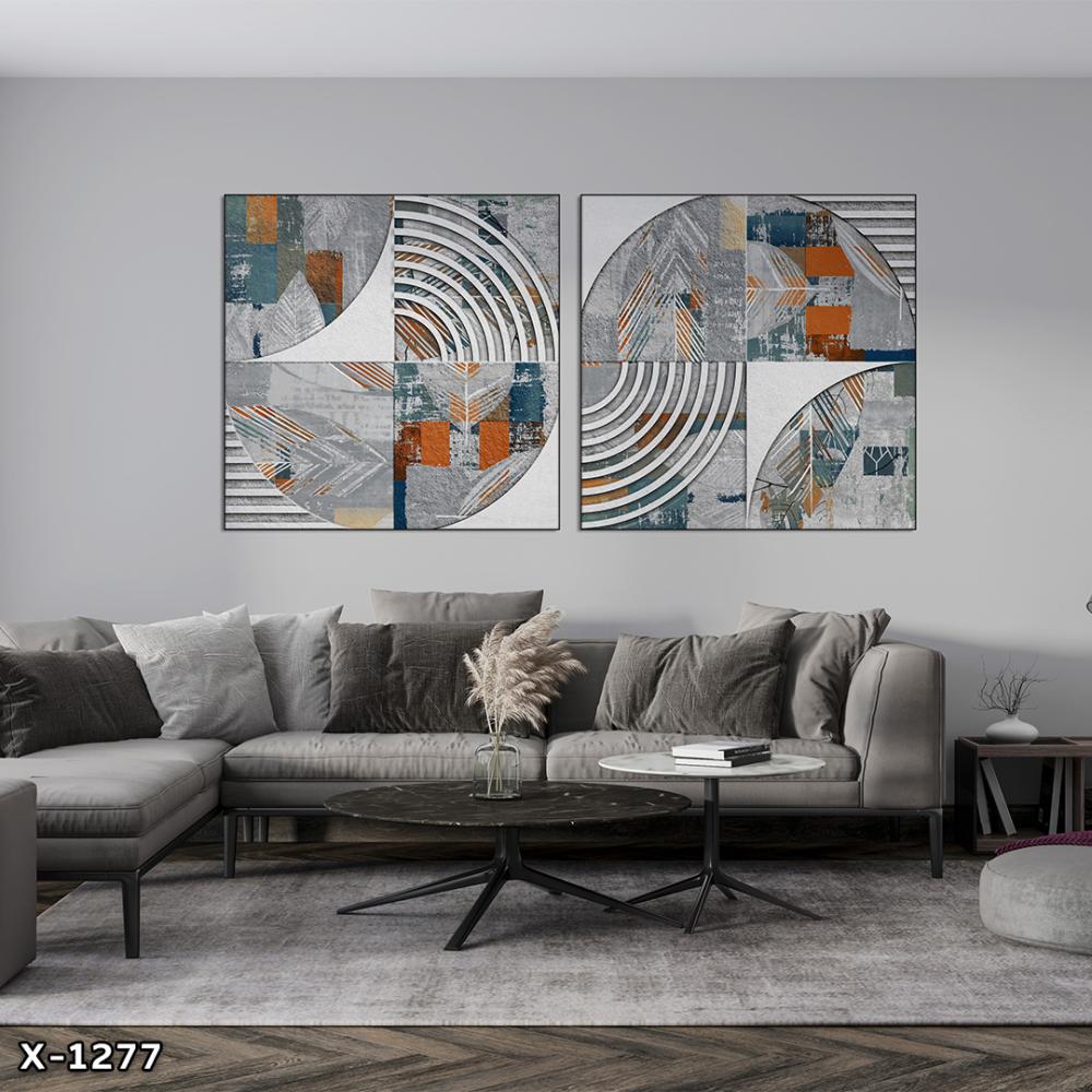 لوحة مربعة قطعتين رسم تجريدي