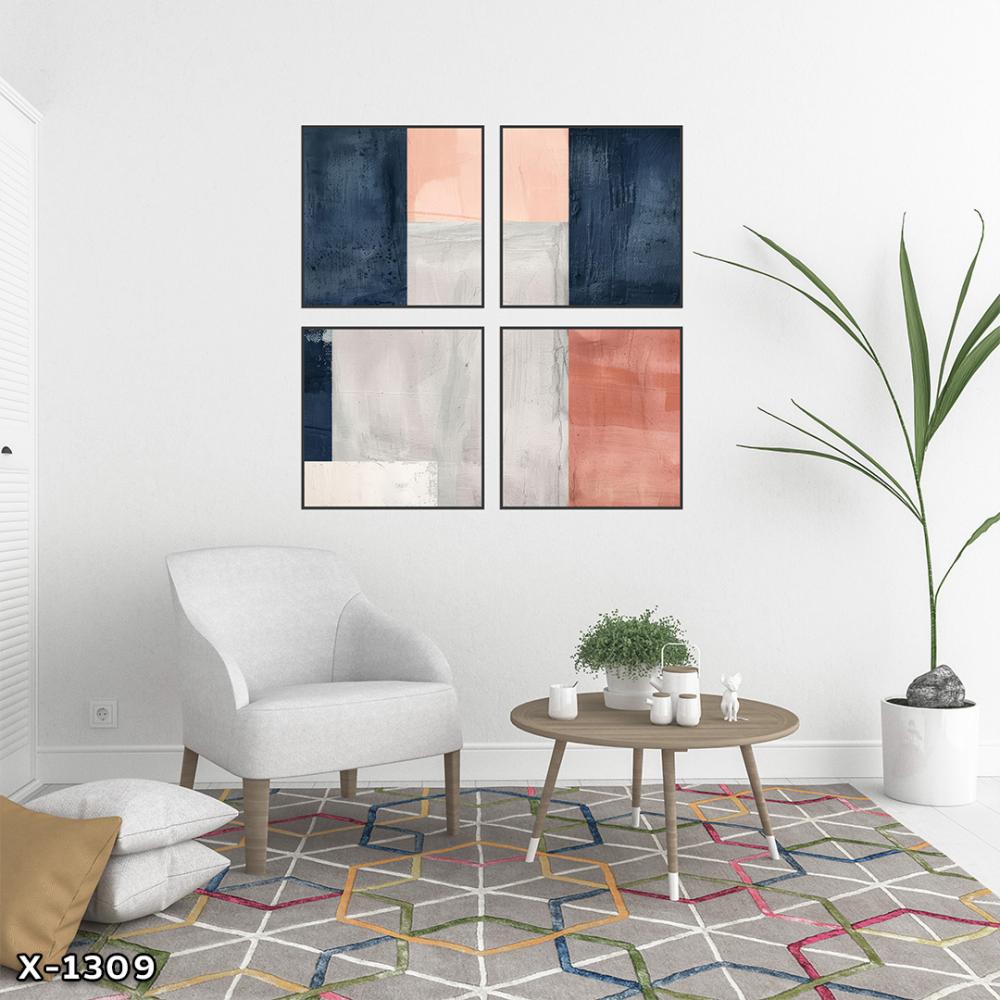 لوحة مربعة 4 قطع رسم تجريدي