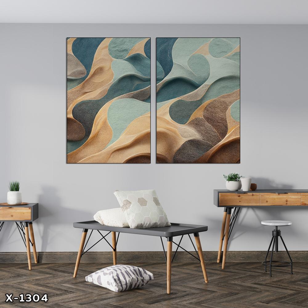 لوحة قطعتين رسم تجريدي