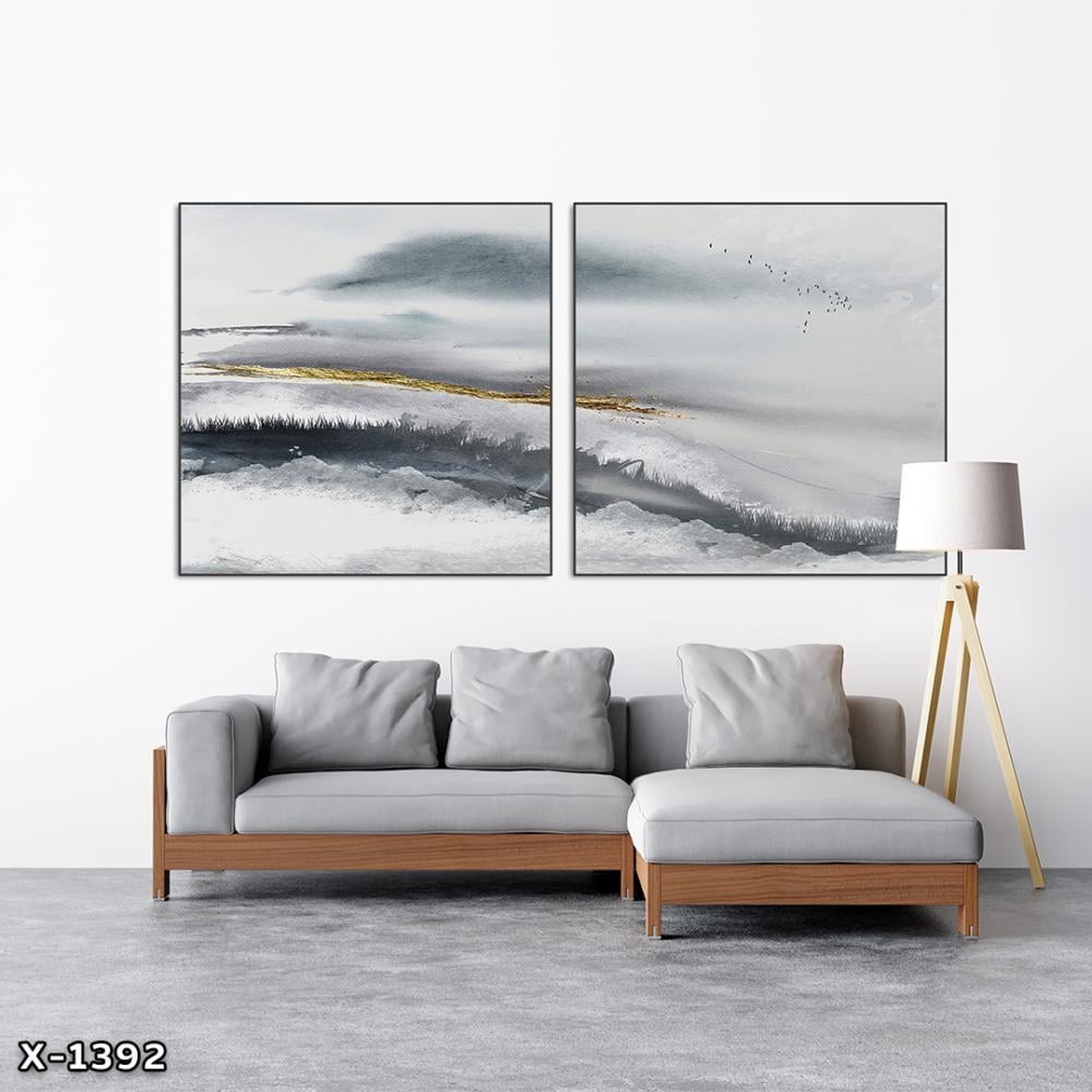 لوحة مربعة قطعتين رسم تجريدي