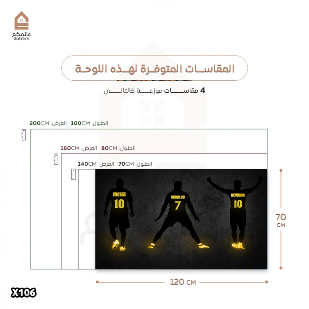 لوحة كانفاس نيمار وميسي وكريستيانو
