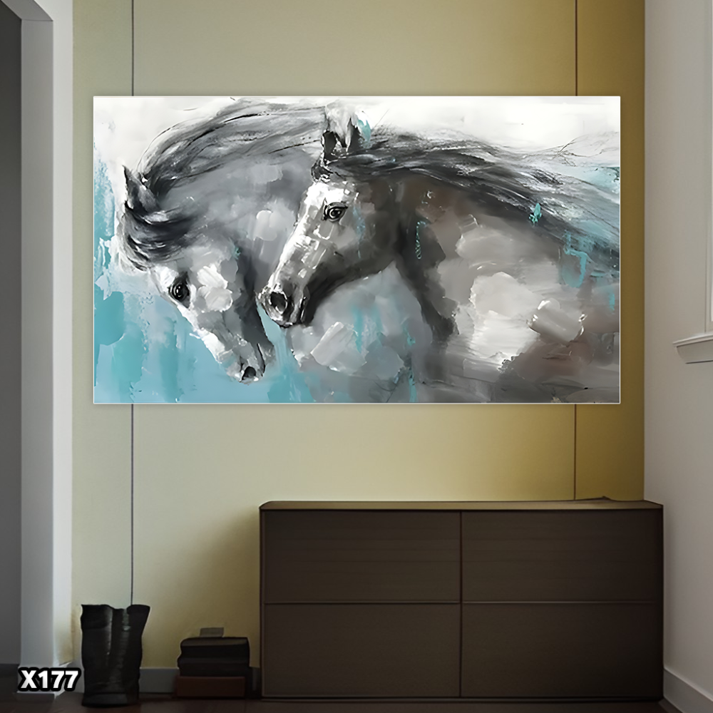 لوحة خيول بالرسم التجريدي