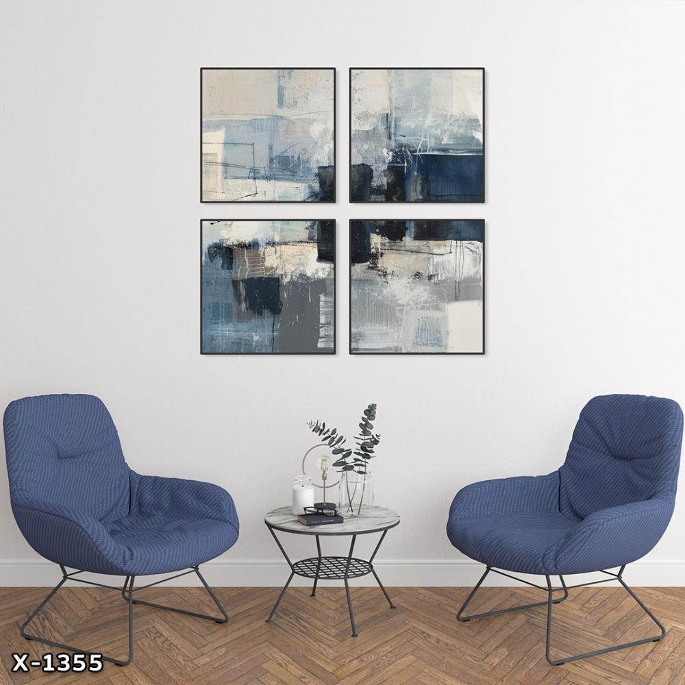 لوحة مربعة 4 قطع رسم تجريدي