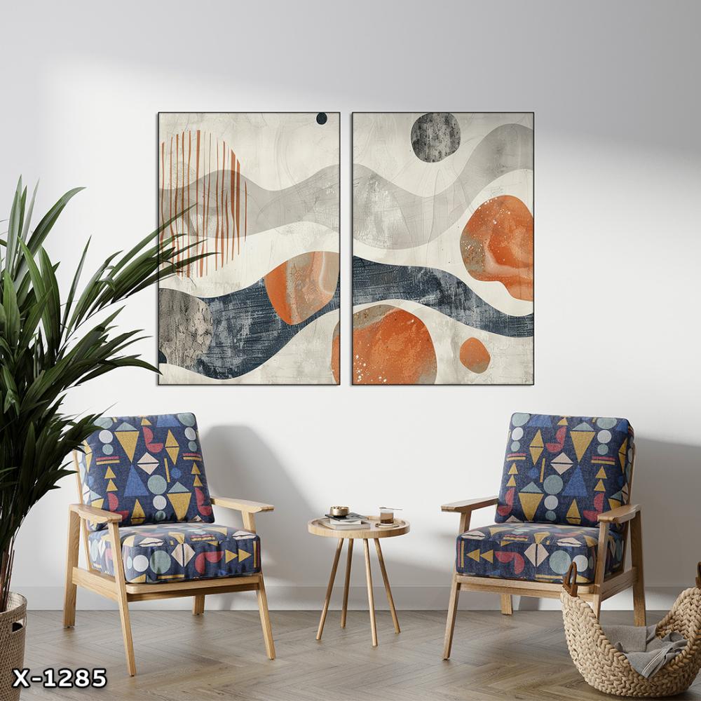 لوحة قطعتين رسم تجريدي