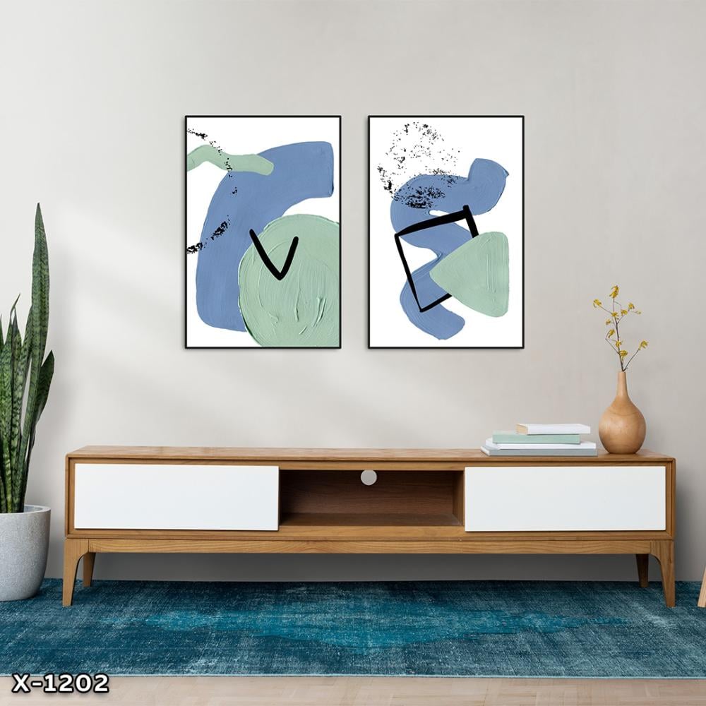 لوحة قطعتين رسم تجريدي