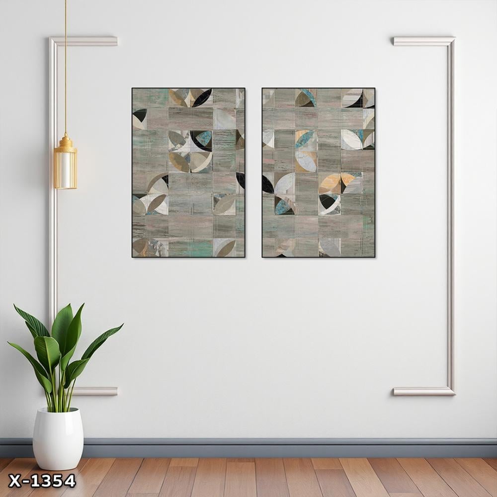 لوحة قطعتين رسم تجريدي