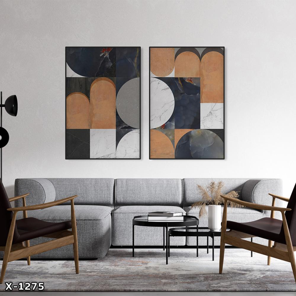 لوحة قطعتين رسم تجريدي