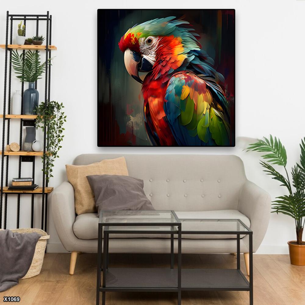 لوحة كانفس مربعة جرافيك ببغاء