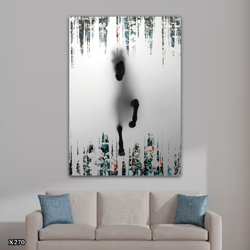 لوحة كانفس خيل بالرسم التجريدي