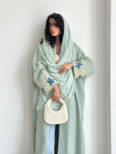 عباية ( نجم ) لينن مع تطريز وشك يدوي