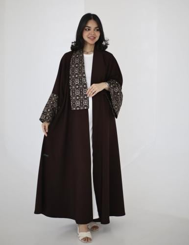 عباية ( اسماء بني غامق ) كريب مع شك وتطريز