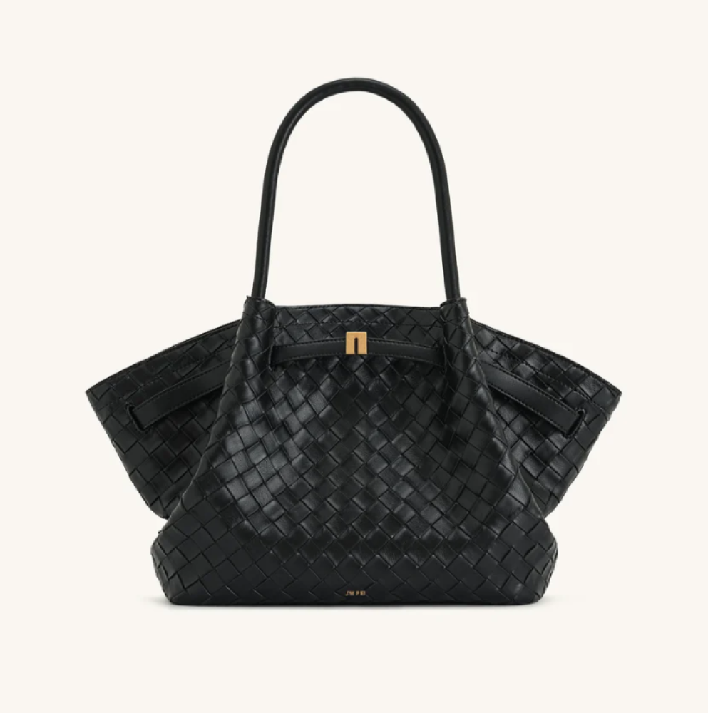 Hana Medium Weave Texture Tote Bag - Black