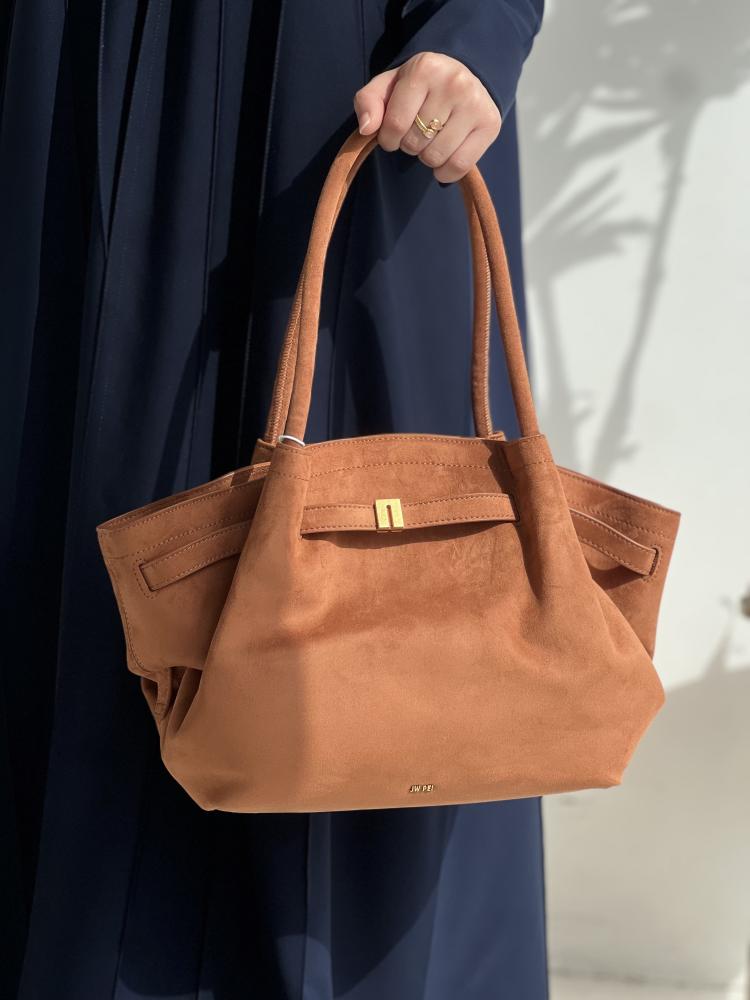 Hana Medium Faux Suede Tote Bag - Brown