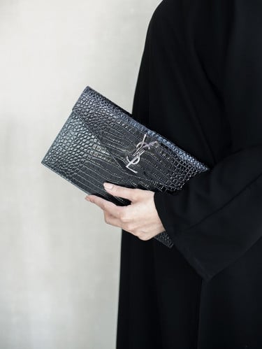 سان لوران | UPTOWN POUCH IN CROCODILE EMBOSSED SHI...