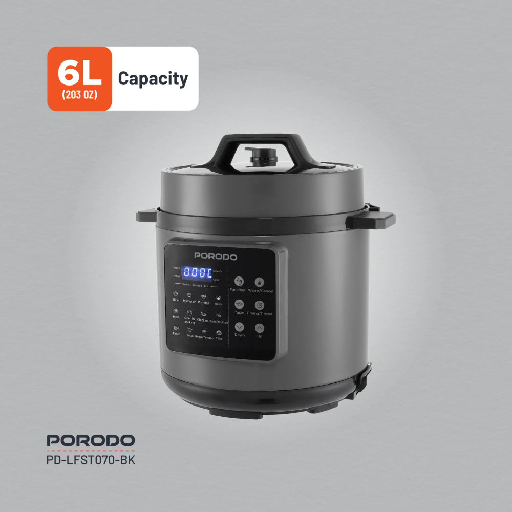 قدر ضغط كهربائي 1300 واط 6 لتر أسود بورودو Porodo Lifestyle Electric Pressure Cooker