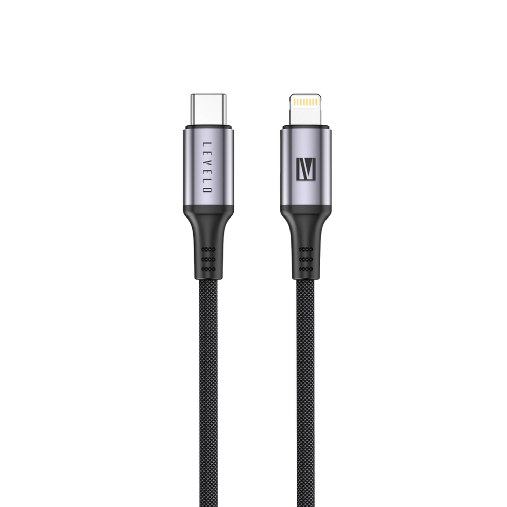 كابل USB C إلى Lightning من ليفيلو Otto بقوة 30 وات مصنوع من الجلد - أسود